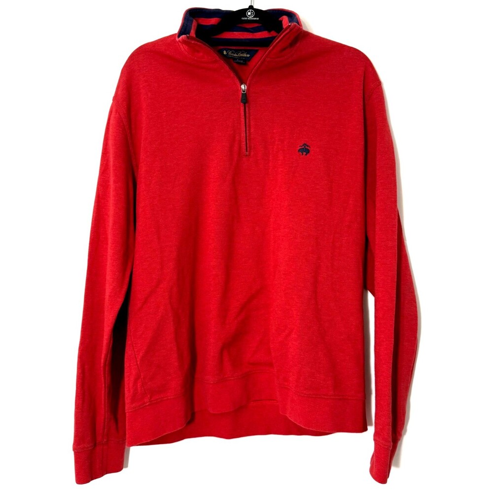 Brooks Brothers Quarter Zip Pullover Mens Large Red Cotton Sweater